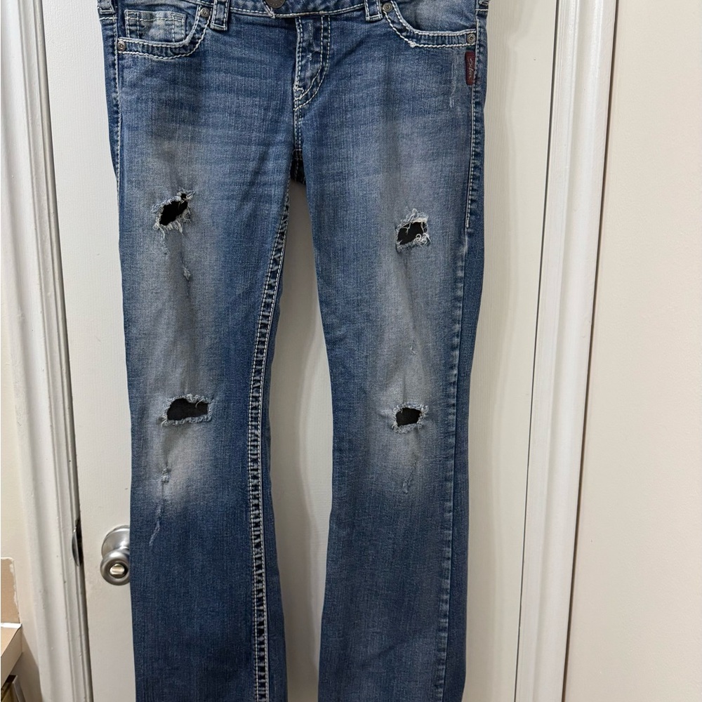 Women’s Silver Jeans Brand Blue Straight Leg Jeans Tuesday Style Sz W34/L33